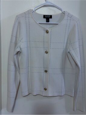 Love Cream Windowpane Cardigan with Gold Buttons